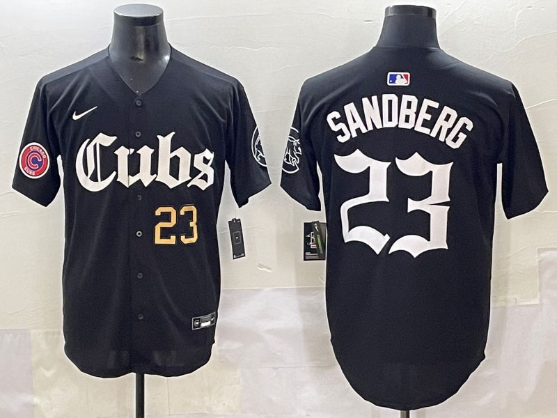 Men 2025 Chicago Cubs 23 Sandberg Black Five generations Joint Name Nike MLB Jersey style 9